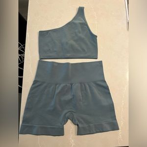 SET ACTIVE Ribbed Sculptflex One Shoulder Bra and Bike Shorts